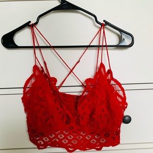 Free People Adella RED Lace Bralette